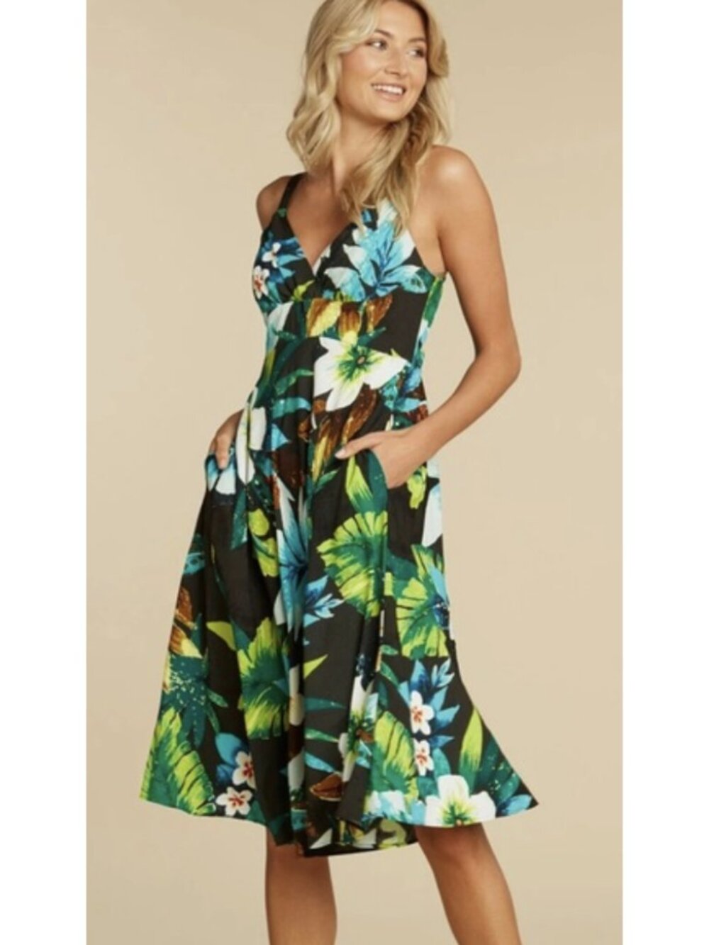 JAMS WORLD Waiola Black Floral Hawaiian Muumuu Dress Large Vacation Resort